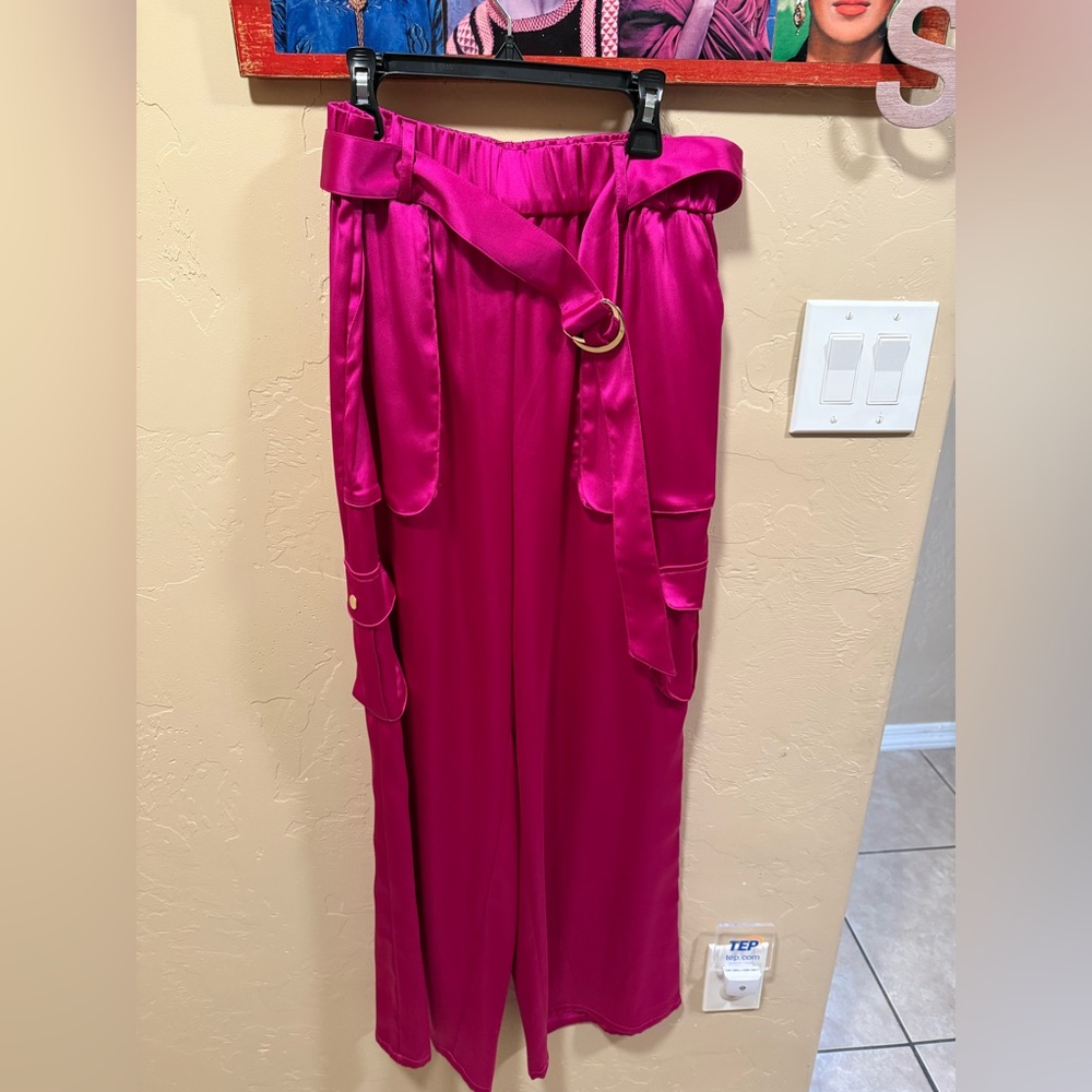 INC Pink Satin Pants with Belt